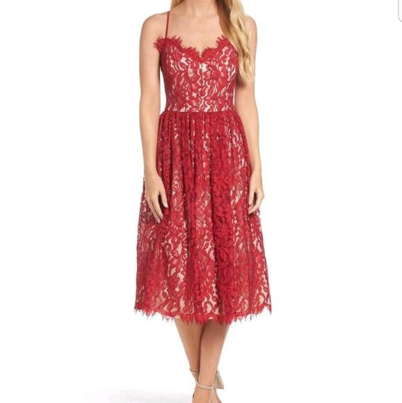 eliza j red lace dress